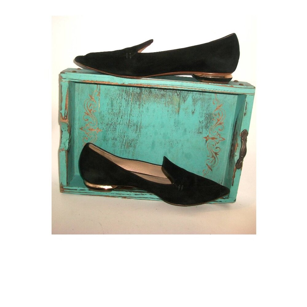 Nicholas Kirkwood Beya Black Suede Flats w Gold Metal Around Heels 7.5M $595 - Picture 7 of 7